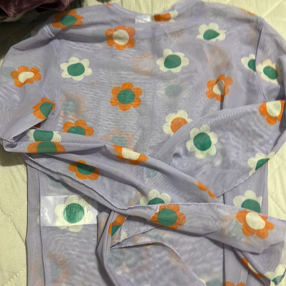 purple mesh shirt with flowers